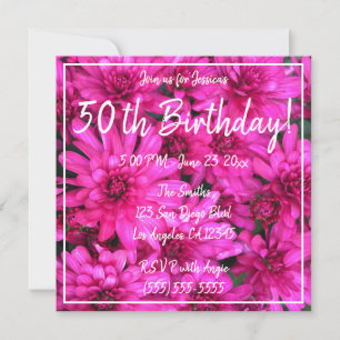 Invitación Cumpleaños 50 Floral Foto Rosa Fucsia de Mum