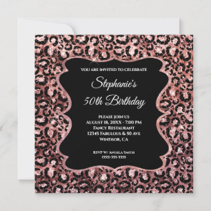 Invitación Cumpleaños 50 glamuroso Rosa Dorado Negro Leopardo