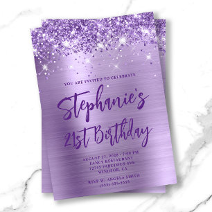 Invitación Cumpleaños 50 Glitter Foil Púrpura Real Negrita