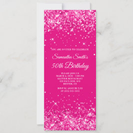 Invitación Cumpleaños 50 Glittery Rosa Brillante