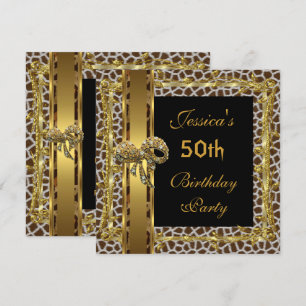 Invitación Cumpleaños 50 Gold Black Animal Salvaje Elegante 3