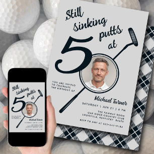 Invitación Cumpleaños 50 Golf Tema Adulto Putter Foto Negro