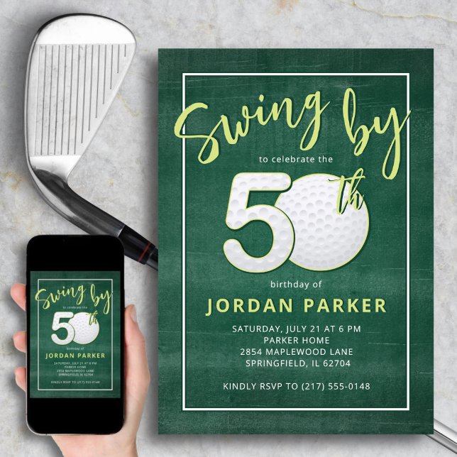Invitación Cumpleaños 50 Golf Tema Swing By Stylish Green (Subido por el creador)