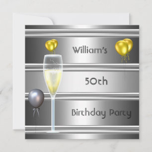 Invitación cumpleaños 50 hombre metal Plata Negro