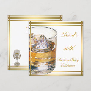 Invitación Cumpleaños 50 Hombre Sepia Dorado Bebidas Frías Ho