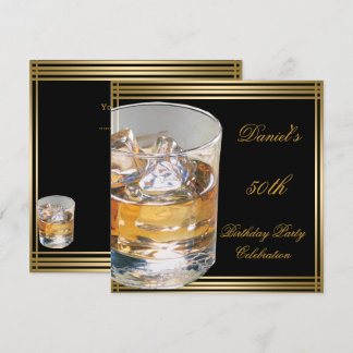 Invitación Cumpleaños 50 Hombre Sepia Oro Bebidas Frías Hombr