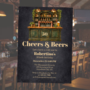 Invitación Cumpleaños 50 Hombres Vintage Pub Cheers & Beer