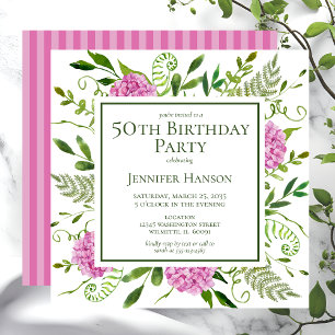 Invitación Cumpleaños 50 Hydrangeas Rosadas