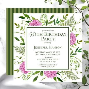 Invitación Cumpleaños 50 Hydrangeas Rosadas