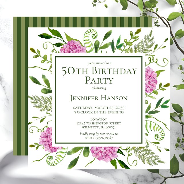Invitación Cumpleaños 50 Hydrangeas Rosadas (Subido por el creador)