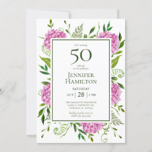 Invitación Cumpleaños 50 Hydrangeas Rosadas
