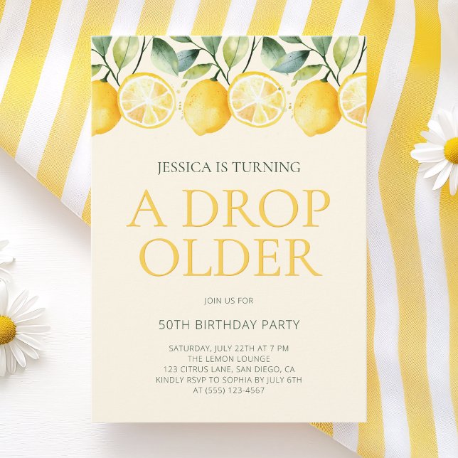 Invitación Cumpleaños 50 Just A Drop Older Lemon Citrus (Just A Drop Older Lemon Citrus 50th Birthday Party Invitation)