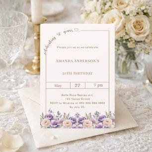 Invitación cumpleaños 50 marfil flores de lavanda