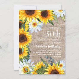 Invitación Cumpleaños 50 Margaritas Blancas Girasoles Amarill