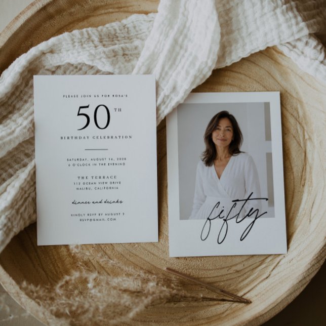 Invitación Cumpleaños 50 Minimalista a Mano Para Ella (Subido por el creador)