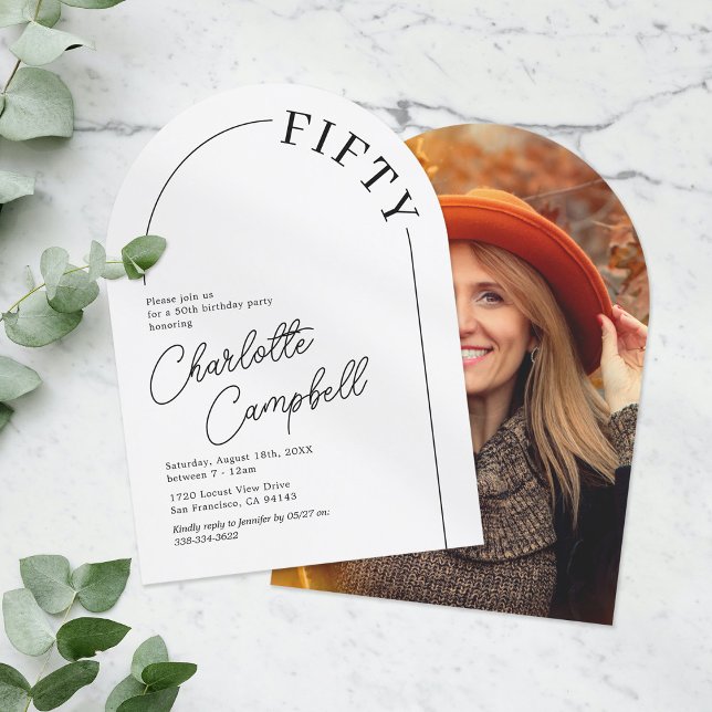 Invitación Cumpleaños 50 Minimalista Arco Adulto (Subido por el creador)