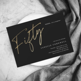 Invitación Cumpleaños 50 Minimalista Guión Negro y Oro