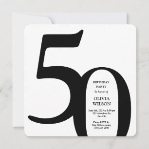 Invitación Cumpleaños 50 Minimalista Negro y Blanco Hitos