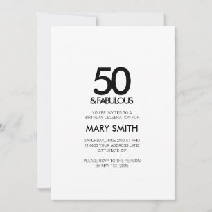 Invitación Cumpleaños 50 Mínimo Negro y Fabuloso