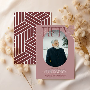 Invitación Cumpleaños 50 Moderno con Foto y Firma en Óvalo