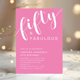 Invitación Cumpleaños 50 Moderno Minimalista Rosa