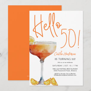 Invitación Cumpleaños 50 Moderno Naranja Hola