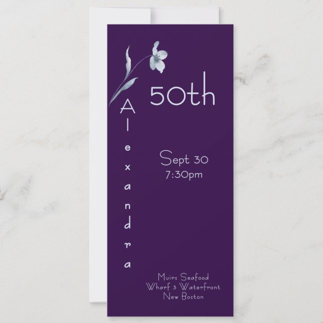 Invitación Cumpleaños 50 Moderno Plum Noir Floral Vertical (Anverso)
