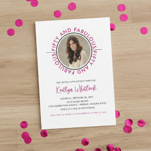 Invitación Cumpleaños 50 Moderno Rosa Negro y Fabuloso 50