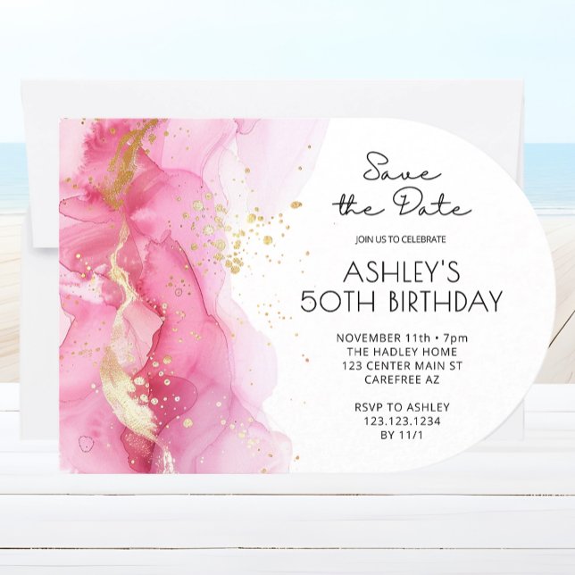 Invitación Cumpleaños 50 Moderno Save the Date Rosa (Subido por el creador)