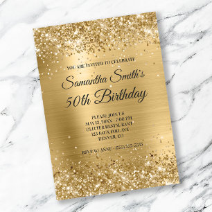 Invitación Cumpleaños 50 Monograma de Purpurina Dorada con Ho