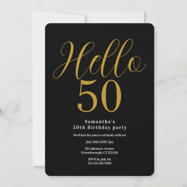 Invitación Cumpleaños 50 negro Gold Chic Cumpleaños (Anverso)