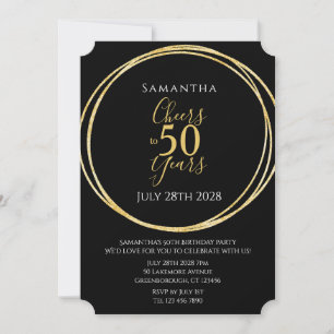 Invitación Cumpleaños 50 Negro Oro Aclamaciones a 50 Años Fie