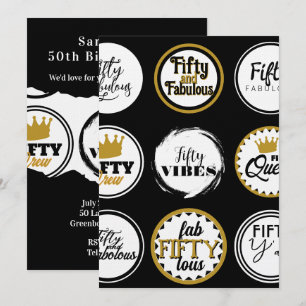 Invitación Cumpleaños 50 negro oro cincuenta fabuloso fiesta