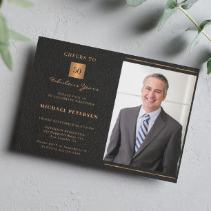 Invitación cumpleaños 50 negro oro elegante foto personalizad