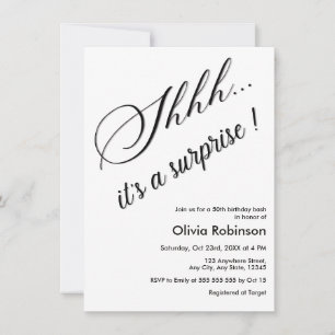 Invitación Cumpleaños 50 Negro y Blanco Shhh Es una Sorpresa 