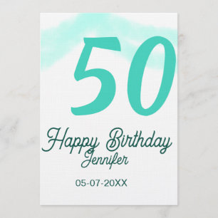 Invitación cumpleaños 50 nombre fecha año verde pastel negrit