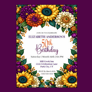 Invitación Cumpleaños 50 Opulento Flor de Otoño