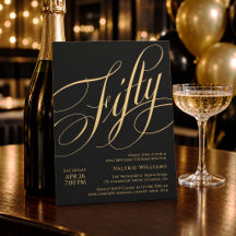 Cumpleaños 50 Oro Negro Caligrafía Elegante