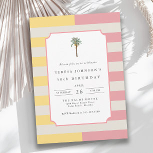 Invitación Cumpleaños 50 Palm Beach Pastel Franja Tropical