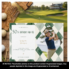 Invitación Cumpleaños 50 Par-Tee Acuarela Argyle Golf Verde