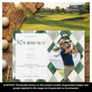 Invitación Cumpleaños 50 Par-Tee Acuarela Argyle Golf Verde