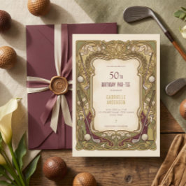 Invitación Cumpleaños 50 Par-Tee Art Nouveau Elegante Borgoña