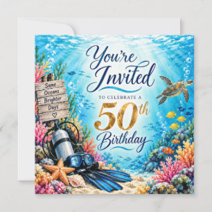 Invitación Cumpleaños 50 para buzo de scuba
