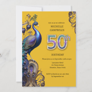 Invitación Cumpleaños 50, pavo real