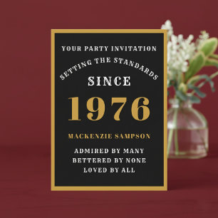 Invitación Cumpleaños 50 Personalizado 1976 Negro Elegante Do