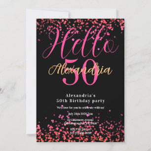 Invitación Cumpleaños 50 Personalizado con Brillo Negro y Ros