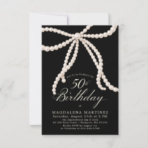 Invitación Cumpleaños 50 PETITE Negro Blanco Perla Lazo