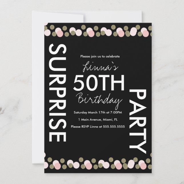Invitación Cumpleaños 50 Pink Blush Confetti Sorpresa (Anverso)