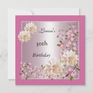 Invitación Cumpleaños 50 Pink Lotus Floral Flor