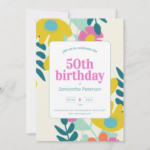 Invitación cumpleaños 50 precioso floral colorido moderno